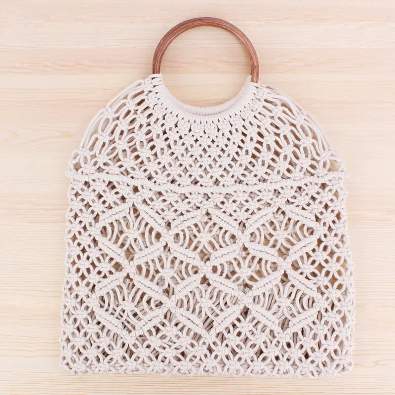 Makramee-Tote Bag mit Holzgriff Skanto