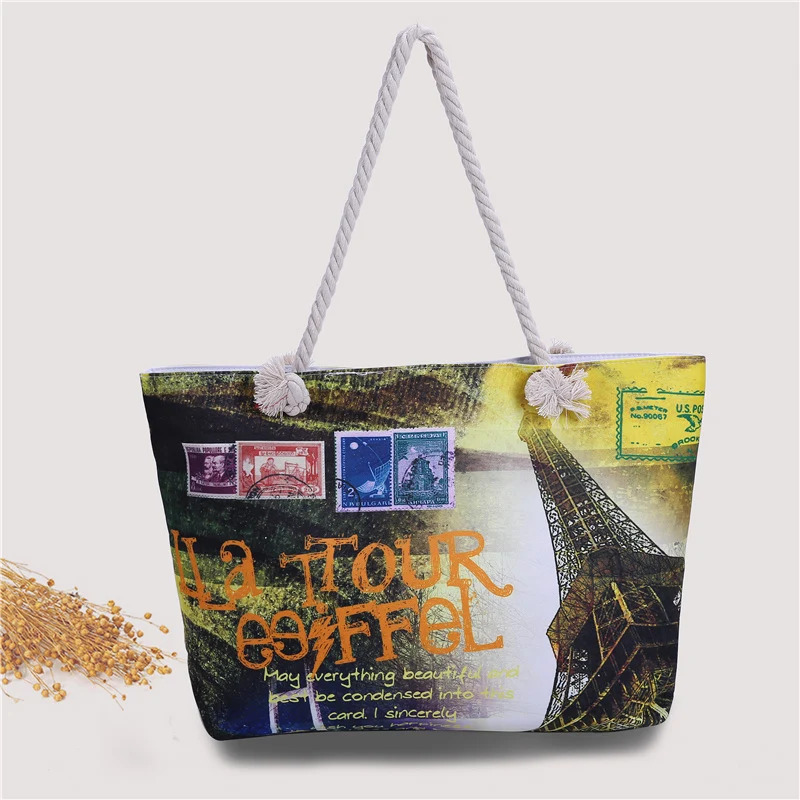 Große Strandtasche mit nostalgischem Paris-Motiv Skanto