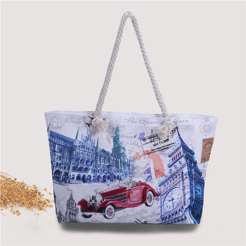 Große Strandtasche mit nostalgischem Paris-Motiv Skanto
