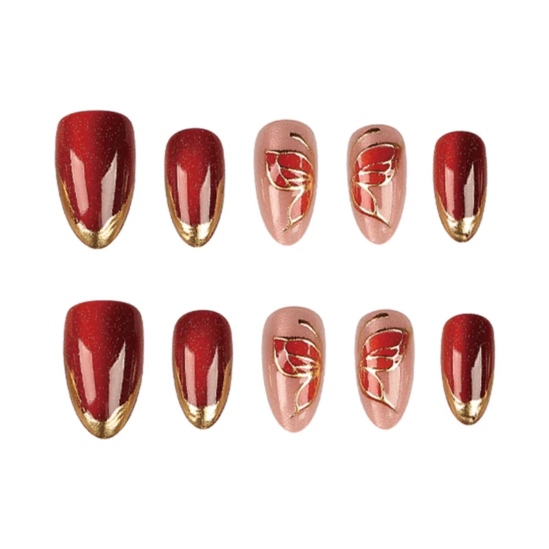 Künstlerisches Press-On-Nagelset mit floralen Akzenten