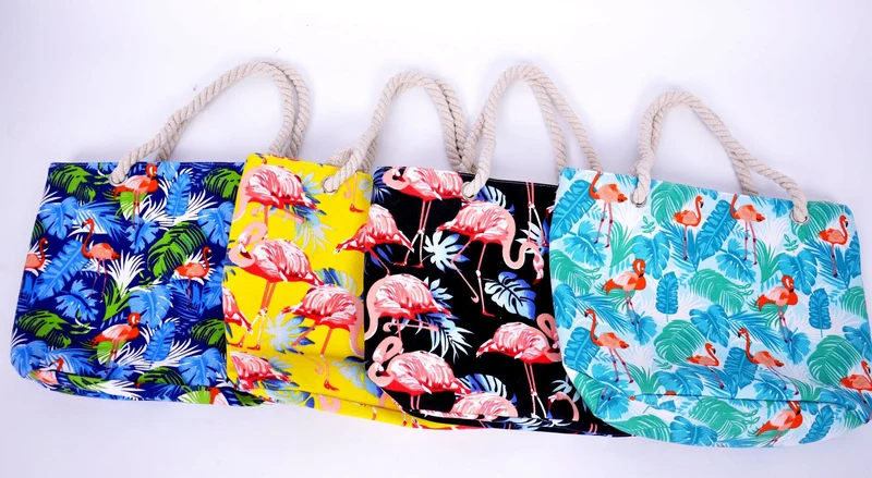 Große Strandtasche mit lebhaften Flamingo-Motiven Skanto