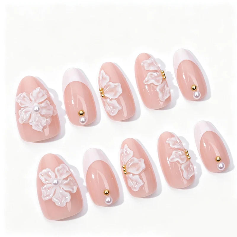 Handgemachtes Floral Design Press-On Nail Set Brehn