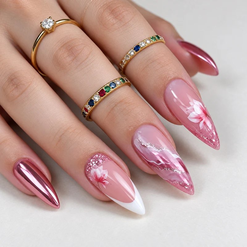 Elegantes florales Stiletto-Nagelkunst-Set Brehn
