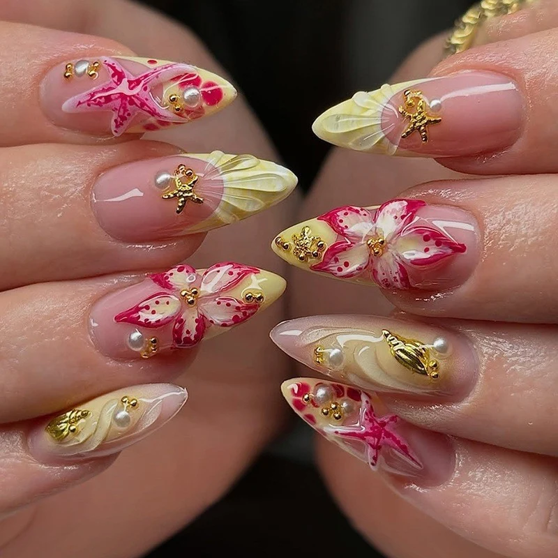 Elegante Blumen Press-On Nagelkunst Brehn