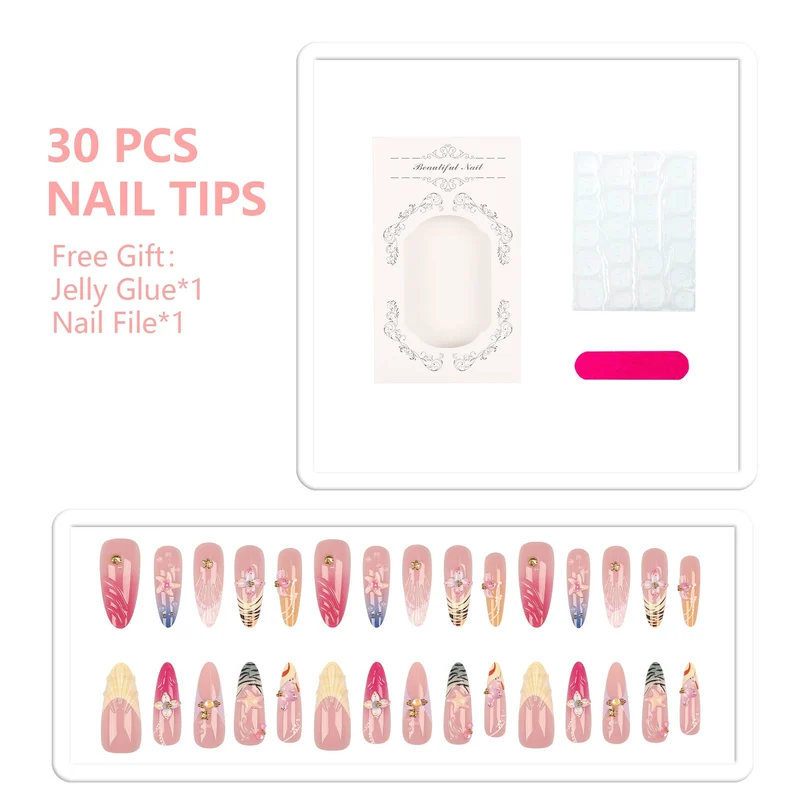 Künstlerisches Floral Press-On Nagelset