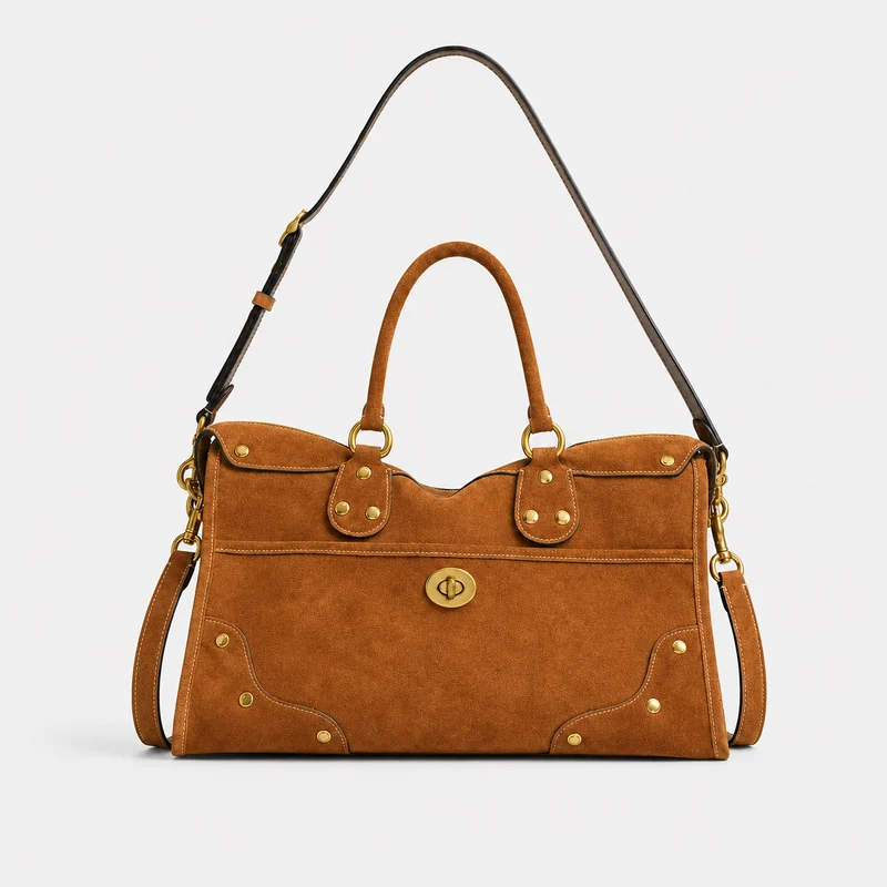 Elegante Wildlederhandtasche mit Messingakzenten