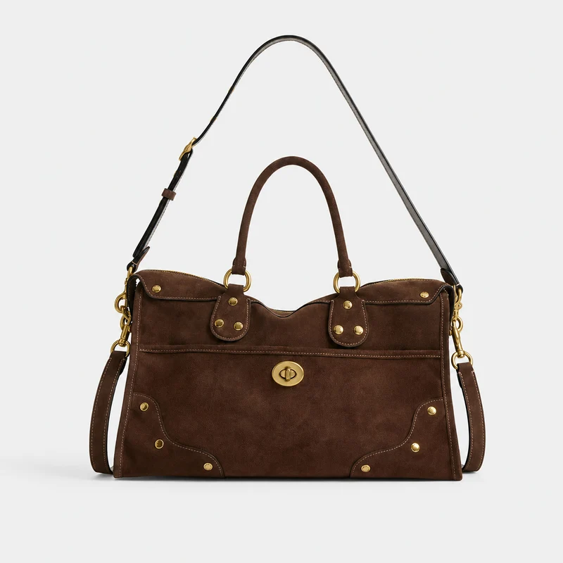 Elegante Wildlederhandtasche mit Messingakzenten