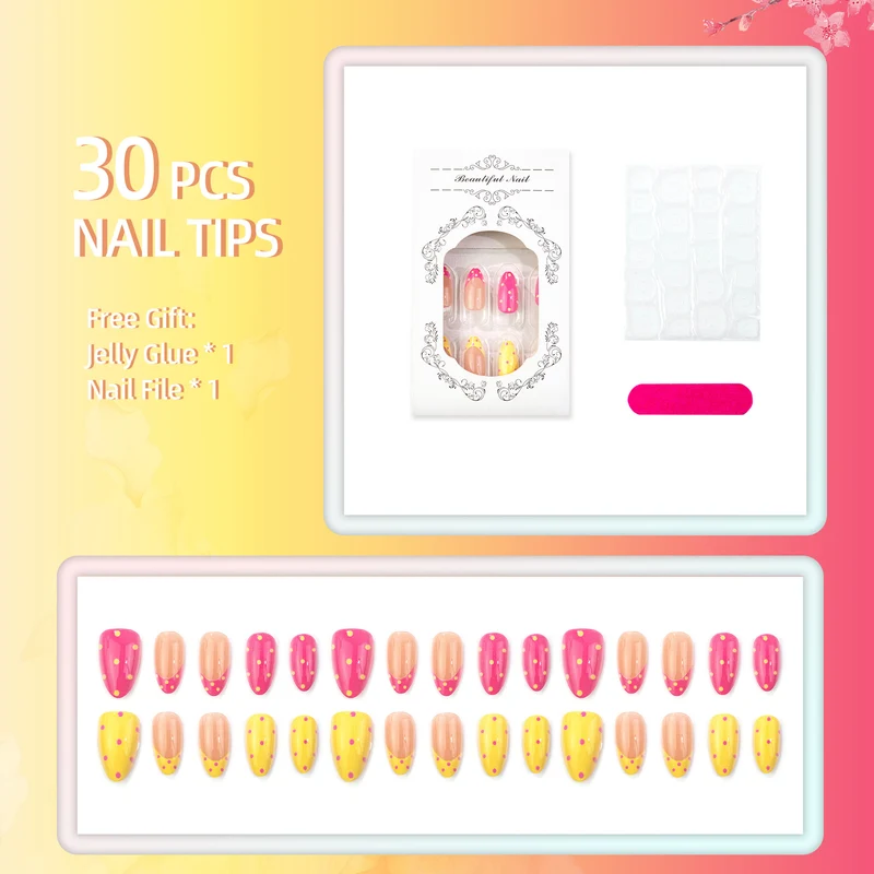 Dekorativer Press-On Nagelkunstset mit manuellen Designs