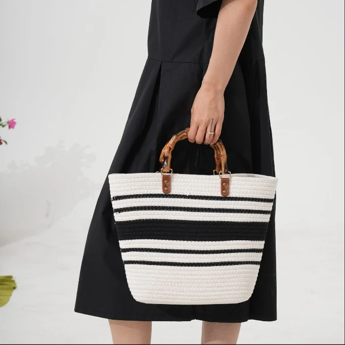 Praktische Strandtasche mit Bambusgriff Skanto