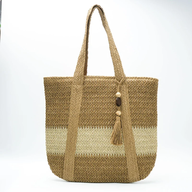 Handtasche aus natürlichem, handgewebtem Stroh mit eleganten Fransen Skanto