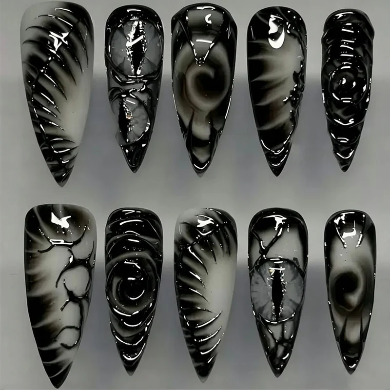 Künstlerisches Stiletto Press-On Nagelset Brehn