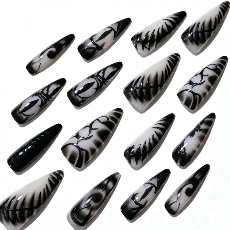 Künstlerisches Stiletto Press-On Nagelset Brehn