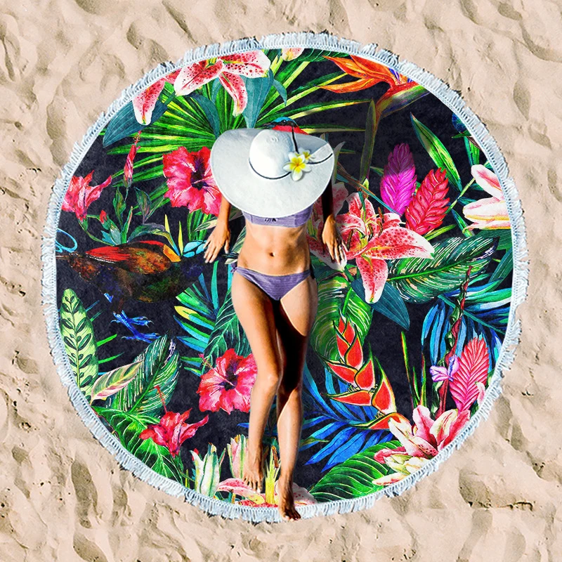 Rundes Strandtuch mit künstlerischem Lotus-Design Skanto