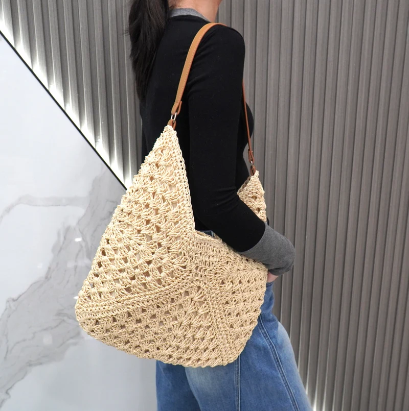 Große Makramee-Tasche mit Lederdetails Skanto