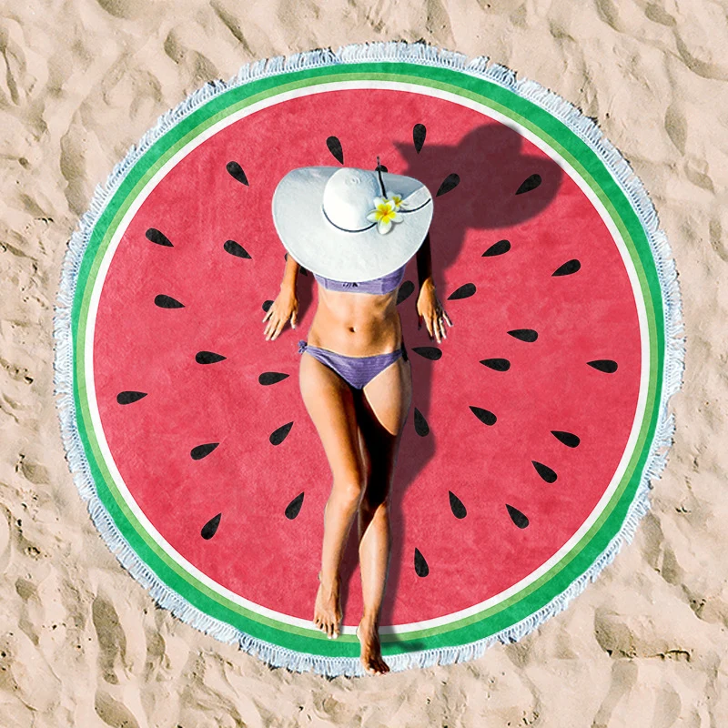 Rundes Strandtuch mit farbenfrohem Tropenmotiv Skanto