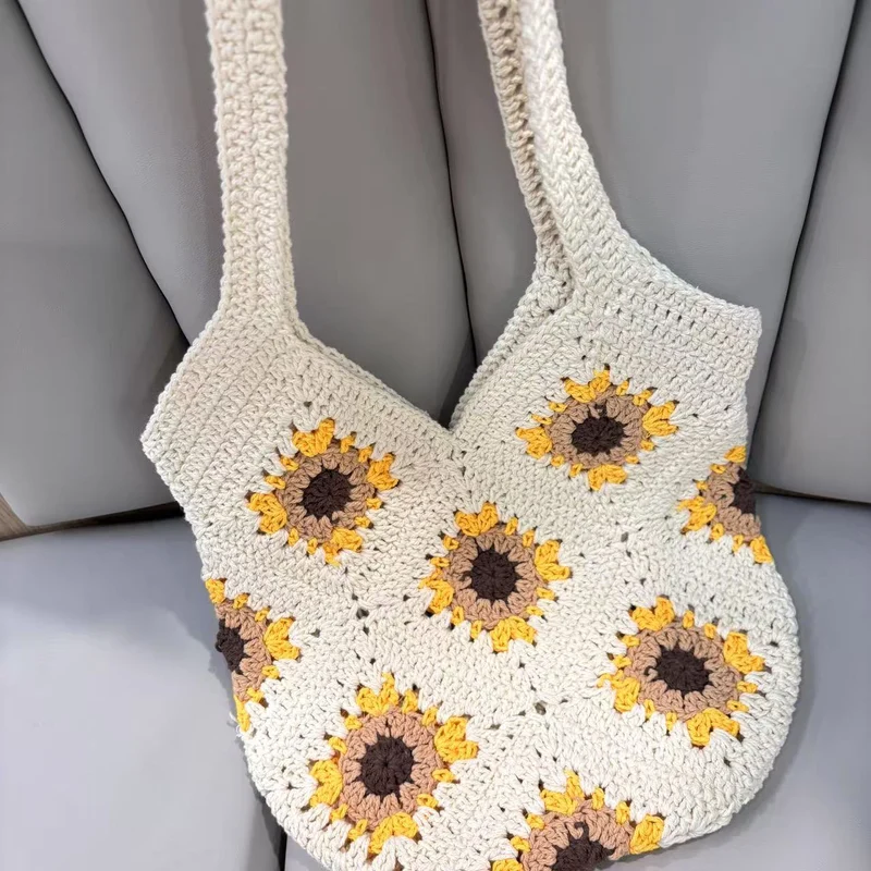 Handgeknüpfte Umhängetasche mit Sonnenblumenmotiv Skanto