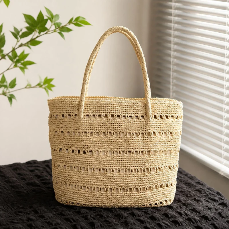 Handgefertigte Strandtasche mit offenem Flechtmuster Skanto