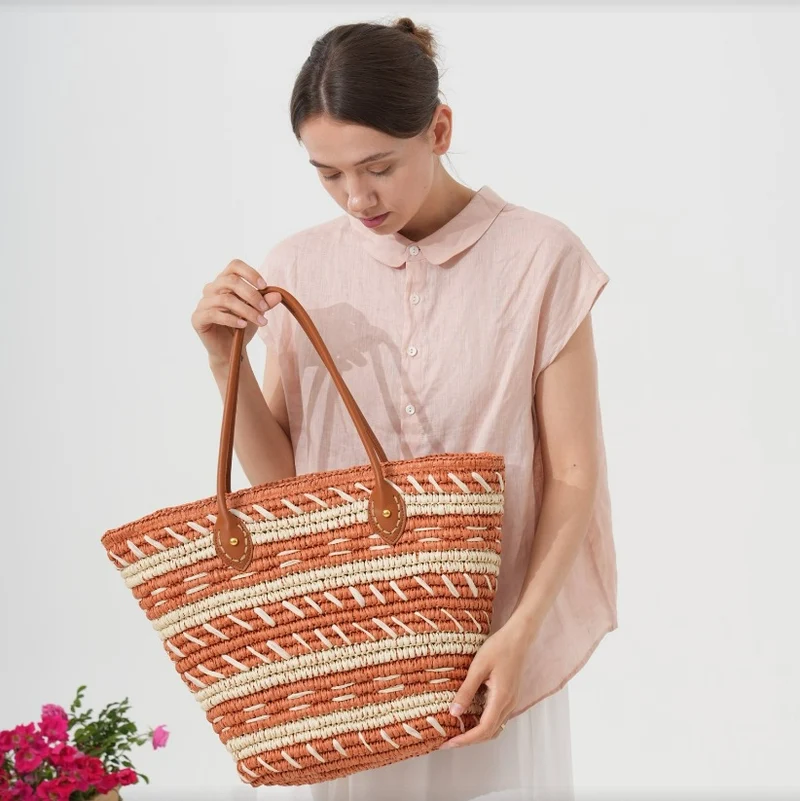 Gepunktete Raffia-Einkaufstasche Skanto