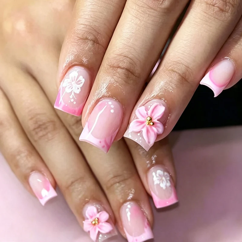 Künstlerisches Floral Press-On Nagelkunst Set Brehn