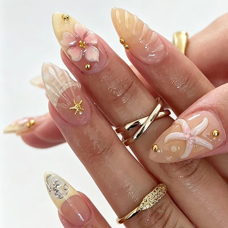 Künstlerisches florales Design Press-On Nägel Brehn
