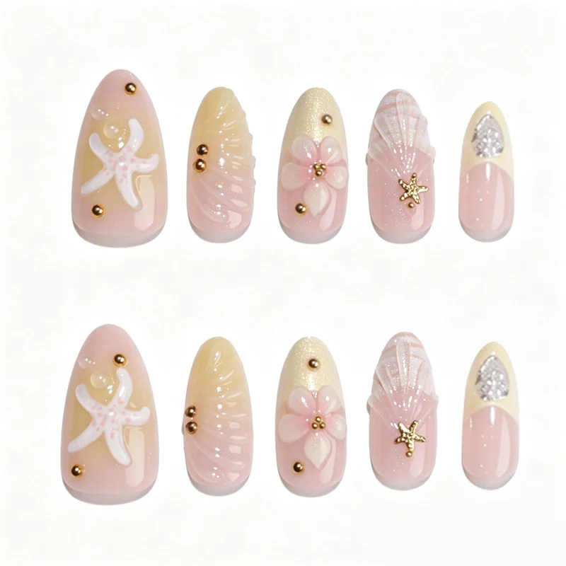 Künstlerisches florales Design Press-On Nägel Brehn