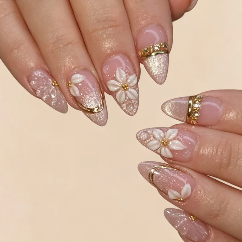 Künstlerische florale Acryl-Press-On-Nägel Brehn