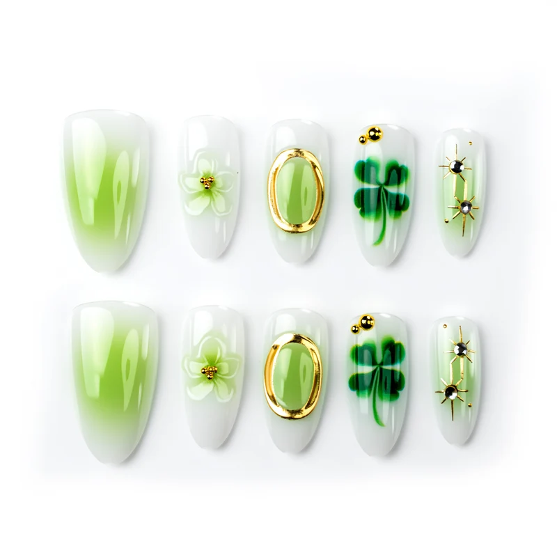 Dekoratives Blumen- und Edelstein-Press-On-Nagelset