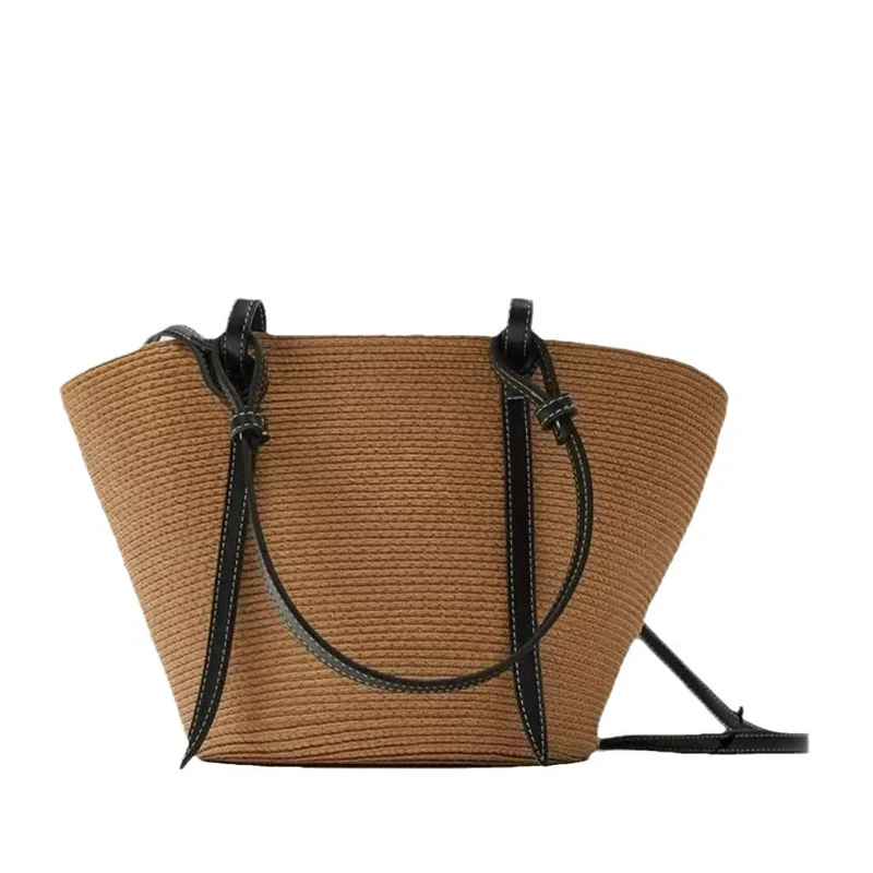 Elegante Strandtasche aus gewebtem Naturmaterial mit Lederdetails Skanto