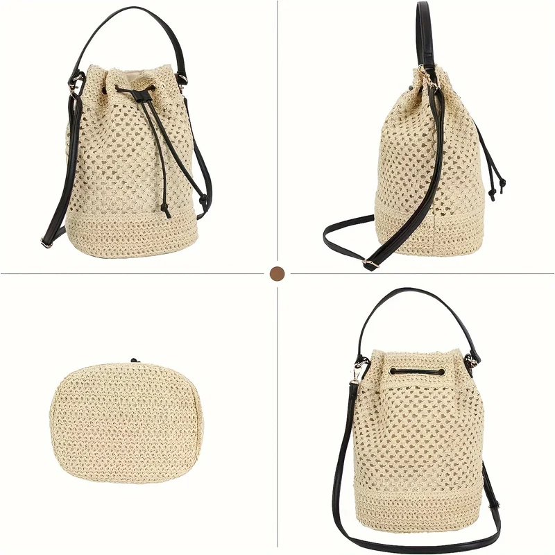 Elegante Handtasche aus gewebtem Naturmaterial mit stilvollem Kordelzug Skanto