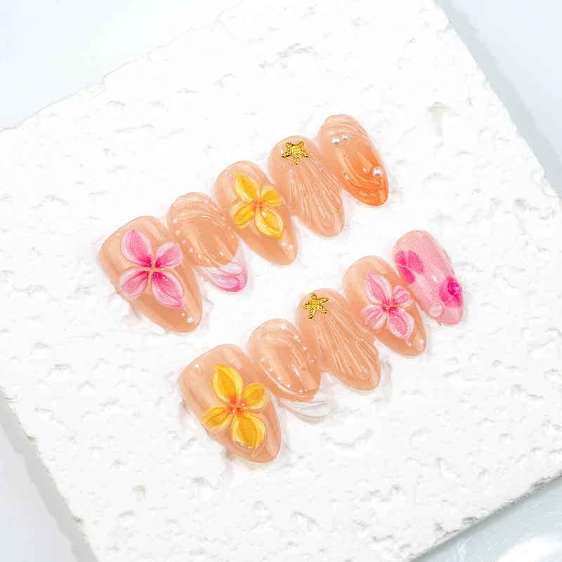 Blumen-Themen Press-On Nagelkunst Set mit 3D Akzenten Brehn