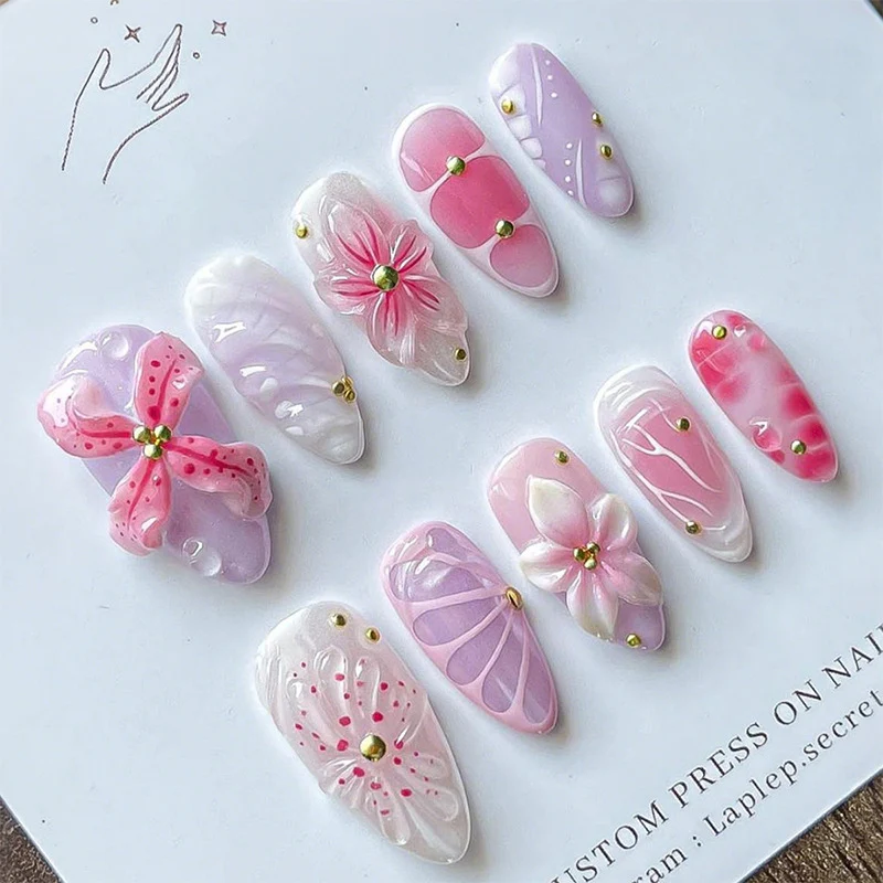 Blumenmotiv Künstliche Press-on Nagelkunst Set Brehn