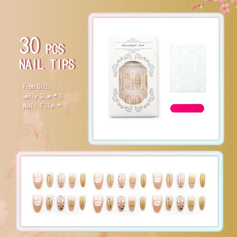 Dekoratives katzen-themed Press-On Nail Set