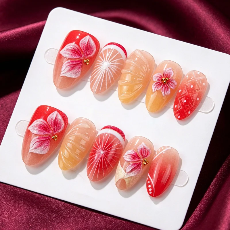 Floral und mit Edelsteinen verziertes Press-On Nagelkunst-Set Brehn