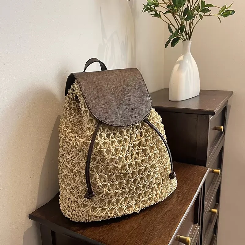 Makramee-Rucksack mit Lederklappe Skanto