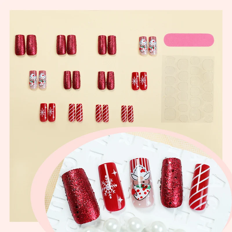 Festliches Santa-Themen Press-On Nagelkunst Set Brehn