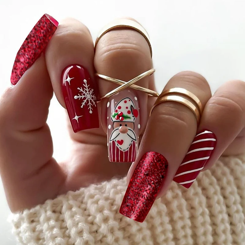 Festliches Santa-Themen Press-On Nagelkunst Set Brehn
