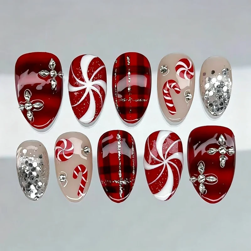 Festliches Press-On Nagelkunst Set mit Feiertagsmustern Brehn