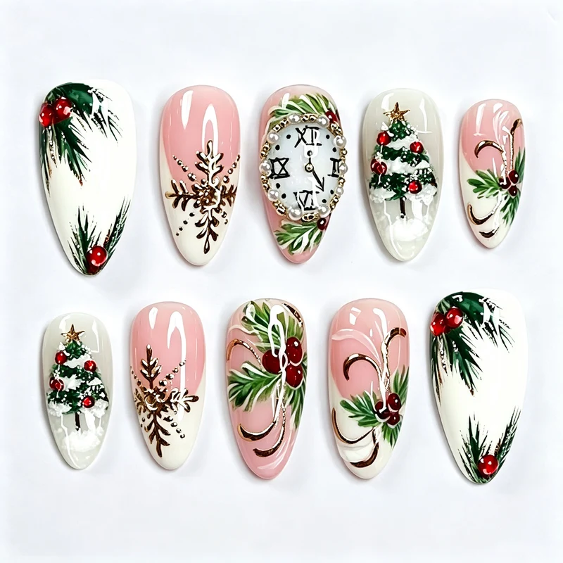 Festliches, urlaubsbezogenes Press-On-Nagelkunst-Set mit Weihnachtsmotiven Brehn