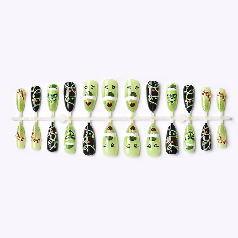 Festliches Grinch-Themen Press-On Nagelkunst Set Brehn
