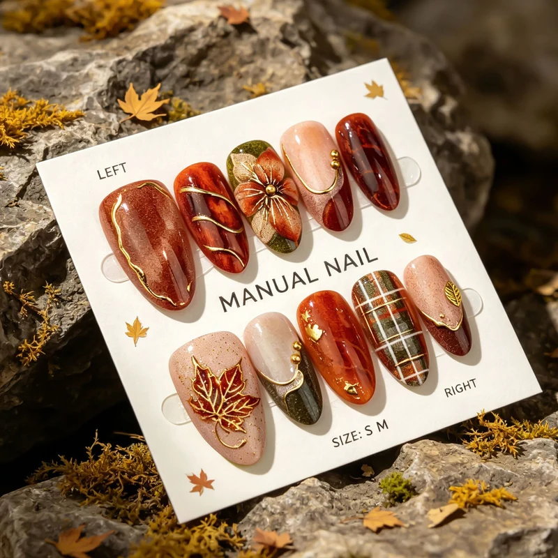 Herbst-inspiriertes manuelles Nail Art Set
