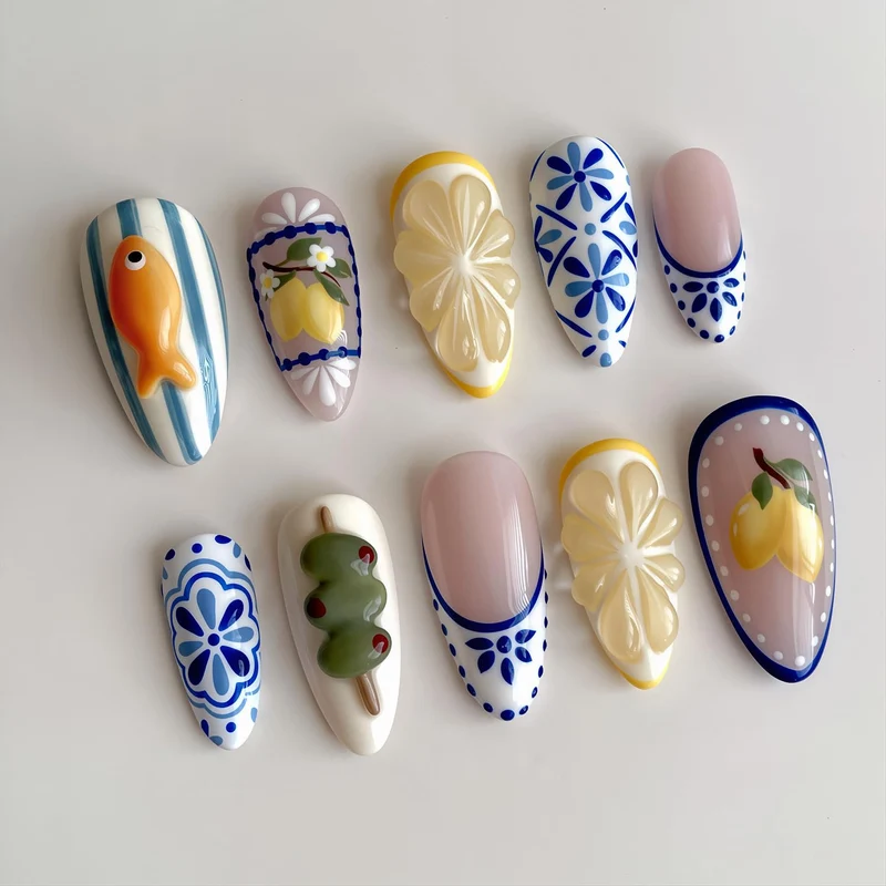 Künstlerisches tropisches Press-On Nagelset