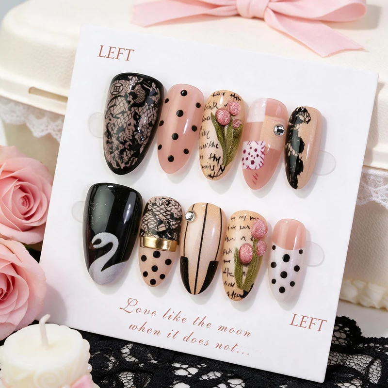 Künstlerisches Press-On Nagelset mit elegantem Design