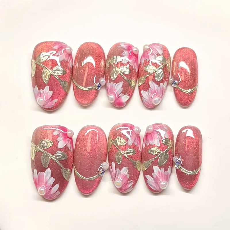 Verziertes Floral Press-On Nagelkunst-Set Brehn