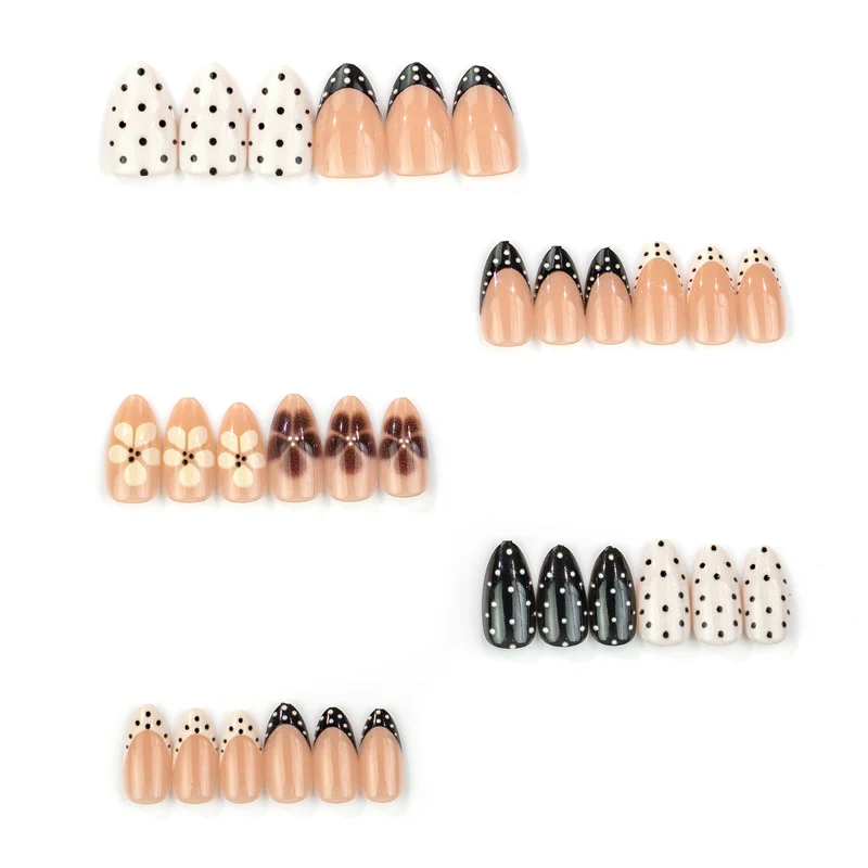 Elegante Spitz-Press-On-Nagelkunst mit Pünktchen- und Ombre-Designs Brehn