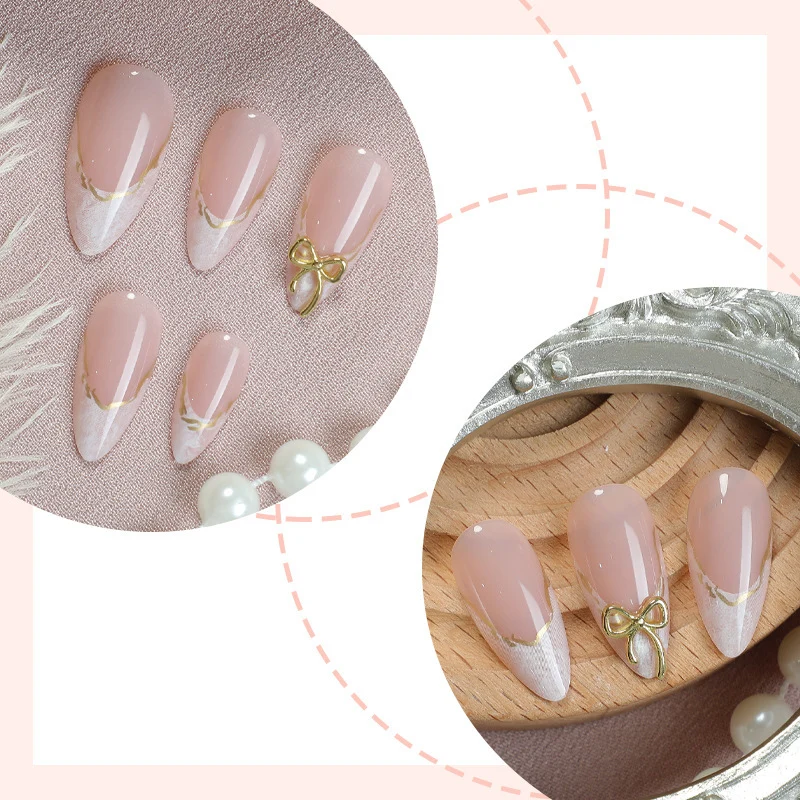 Elegantes Stiletto Press-On Nagelkunst-Set mit goldenen Details Brehn