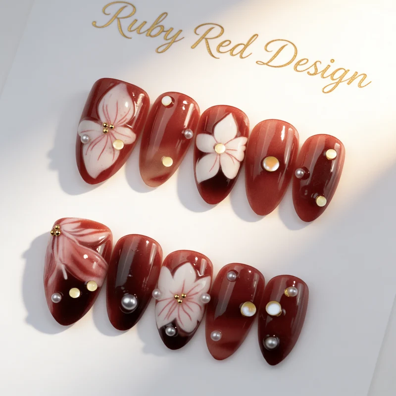Elegantes Blumendesign Press-On Nagelkunst Set Brehn