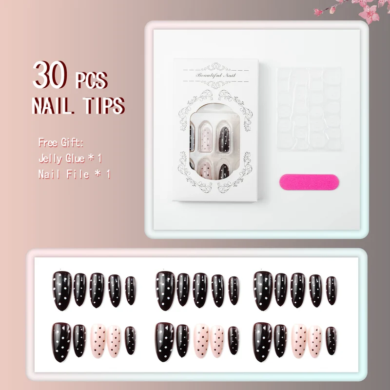 Künstlerisches Press-On Nagelkunst Set mit gepunktetem Design
