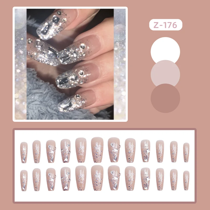 Glitzernde, mit Strass verzierte Press-On-Nagel-Set Brehn