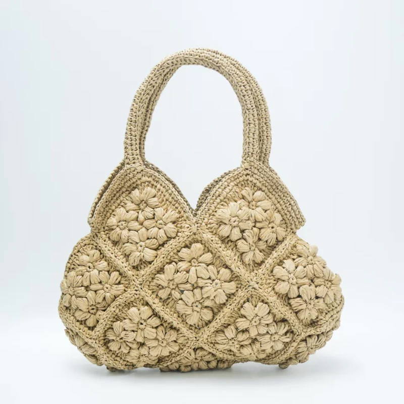 Handgefertigte Makramee-Crossover-Tasche mit verspieltem Blumenmuster Skanto