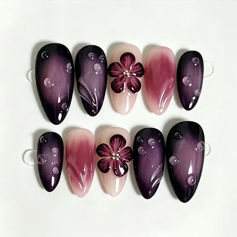 Elegantes florales Akzent-Press-On-Nagelset Brehn